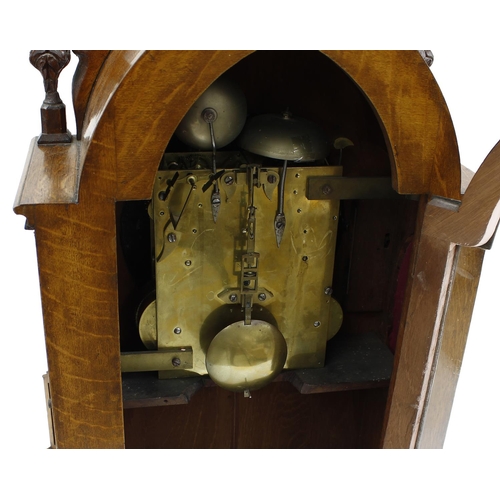 1325 - Gothic oak triple fusee boardroom clock, the movement playing on a nest of eight bells and striking ... 