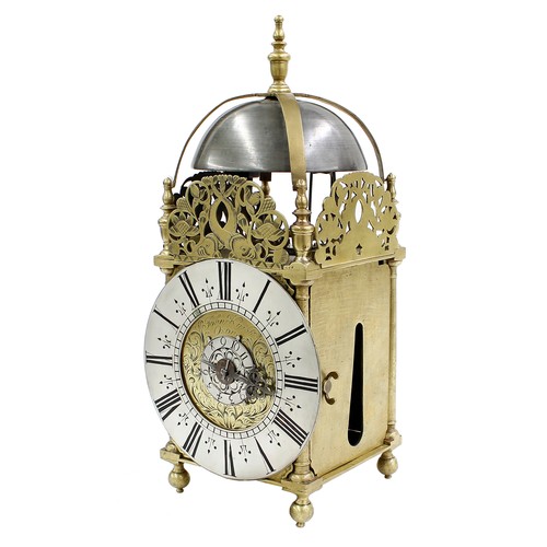 1338 - Good English brass hook and spike verge lantern clock, the 6.5