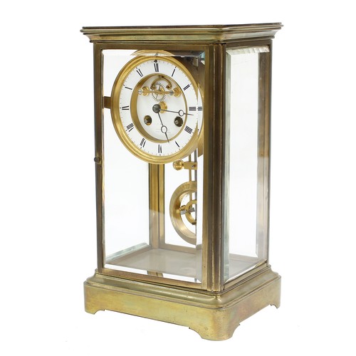 2334 - French brass four glass two train mantel clock, the S. Marti movement striking on a bell, the 3.75