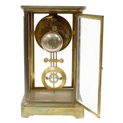 2334 - French brass four glass two train mantel clock, the S. Marti movement striking on a bell, the 3.75