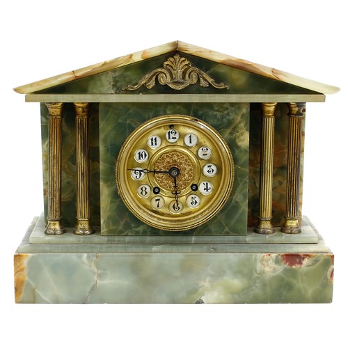 2337 - French green onyx and gilt metal mounted two train mantel clock striking on a gong, the 3.75