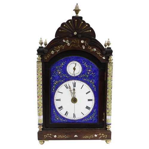 1507 - Decorative Chinese and enamelled double fusee verge bracket clock striking on two bells, the movemen... 