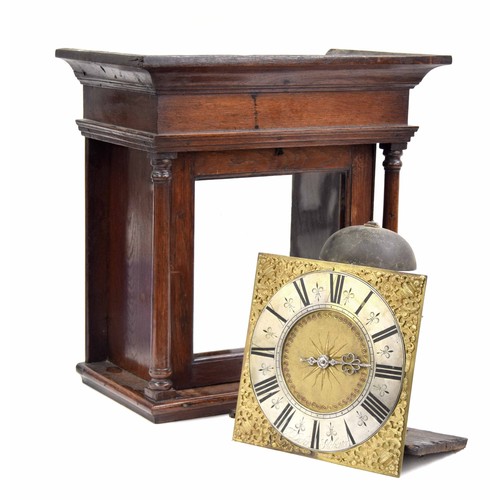 1728 - Oak hooded wall clock with birdcage movement, the 10