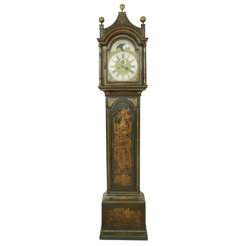 1814 - Good green lacquer and gilt chinoiserie decorated eight day longcase clock with five pillar movement... 