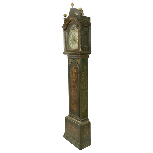 1814 - Good green lacquer and gilt chinoiserie decorated eight day longcase clock with five pillar movement... 