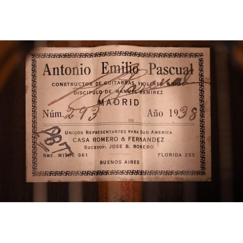 2221 - The Granary Collection - 1938 Antonio Emilio Pascual Viudes classical guitar, made in Madrid; Back a... 