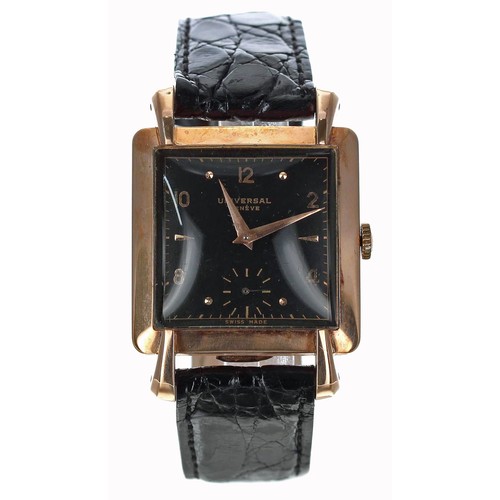 654 - Universal Genéve 18ct rose gold square cased gentleman's wristwatch, reference no. 112149, serial no... 