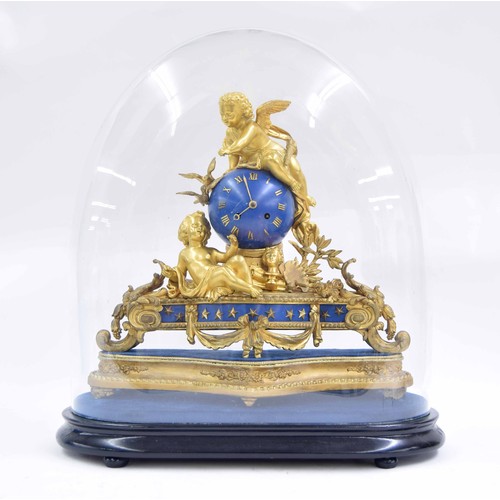 1321 - Good French ormolu two train globe mantel clock, the Japy Freres movement with outside countwheel st... 