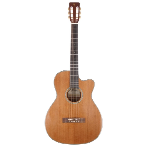 591 - 2015 Takamine TF740FS electro-acoustic guitar, made in Japan; Back and sides: mahogany; Top: natural... 