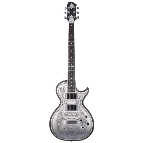 640 - 2022 Zemaitis MFG-AC-24 electric guitar, made in Japan; Body: black finish with engraved metal top; ... 