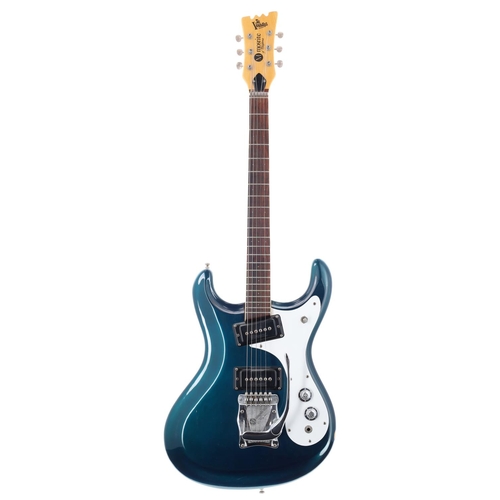 825 - Mosrite of California 'Ventures' style electric guitar, made in USA, circa 1967; Body: blue/green me... 