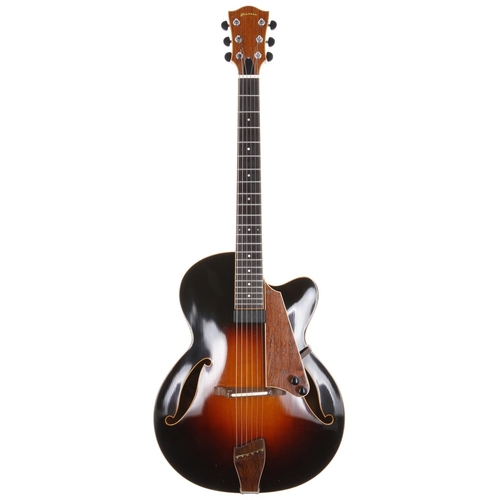 829 - 1984 Andy Manson Dove archtop guitar, made in England; Finish: sunburst, minor stable hairline crack... 