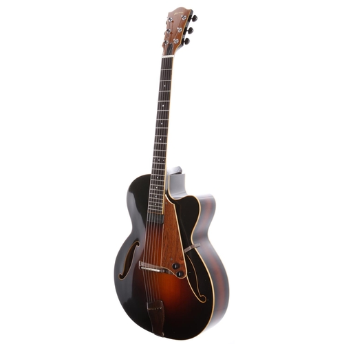 829 - 1984 Andy Manson Dove archtop guitar, made in England; Finish: sunburst, minor stable hairline crack... 