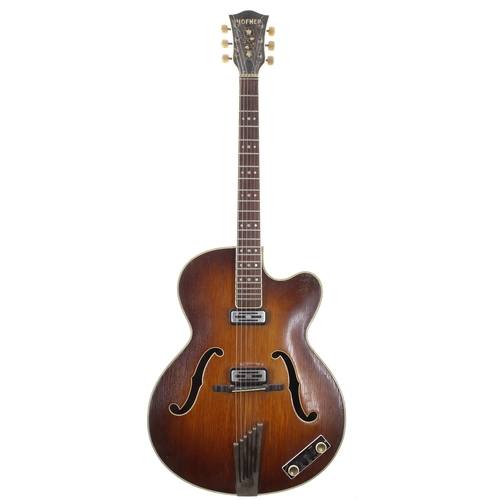 852 - 1960 Hofner President Thin electric guitar, made in Germany; Body: brunette finish, heavy checking a... 