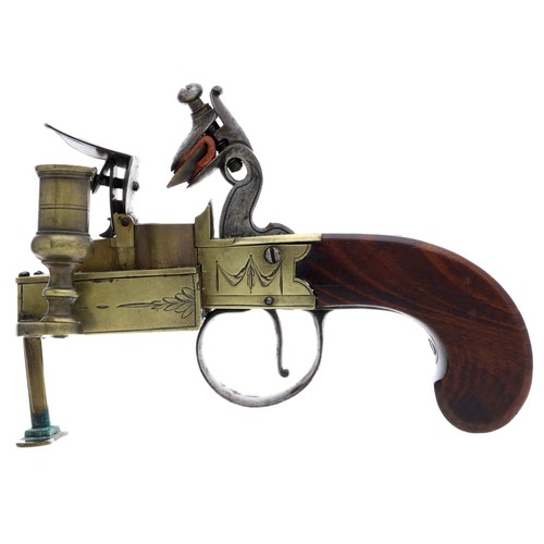 1067 - English early 19th century flintlock tinder lighter with a candle holder signed 'Jackson, London', e... 