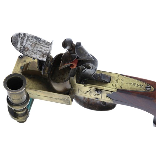 1067 - English early 19th century flintlock tinder lighter with a candle holder signed 'Jackson, London', e... 