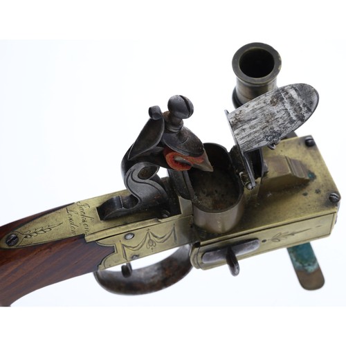 1067 - English early 19th century flintlock tinder lighter with a candle holder signed 'Jackson, London', e... 