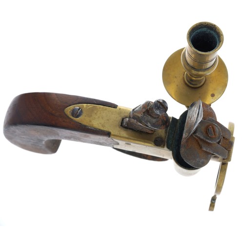 1068 - English flintlock tinder lighter with a candle holder, unsigned engraved box-lock action with centra... 