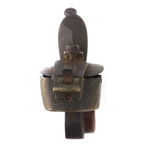 1070 - English brass flintlock pocket tinder lighter, unsigned with box-lock action, central cock and guard... 