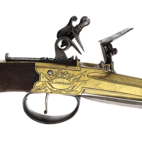 1074 - Fine 19th century brass barrelled and brass framed flintlock box-lock blunderbuss pistol with spring... 