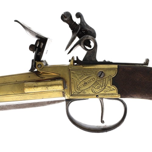 1074 - Fine 19th century brass barrelled and brass framed flintlock box-lock blunderbuss pistol with spring... 