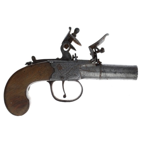 1075 - English Flintlock pocket pistol by George Jones, London, ,45 calibre approx, engraved to the muzzle,... 