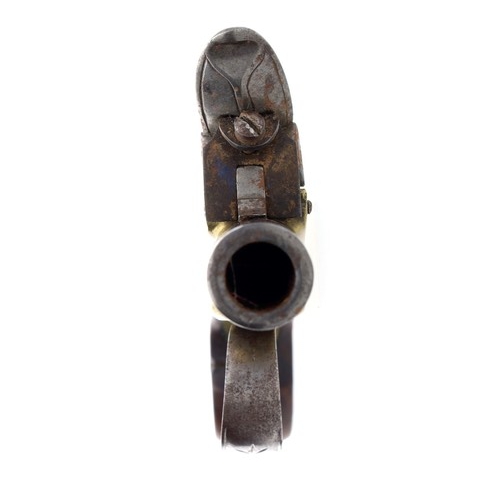 1076 - English 19th century flintlock pocket pistol signed Hill, London, .45 calibre approx, walnut flat si... 