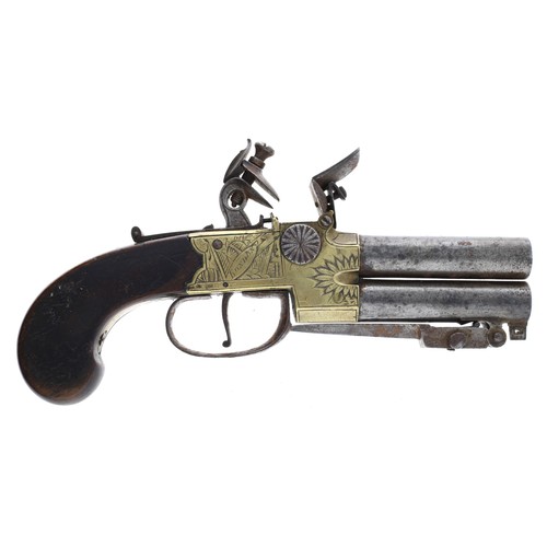 1078 - English early 19th century double barrelled flintlock tap-action pistol with spring bayonet signed W... 