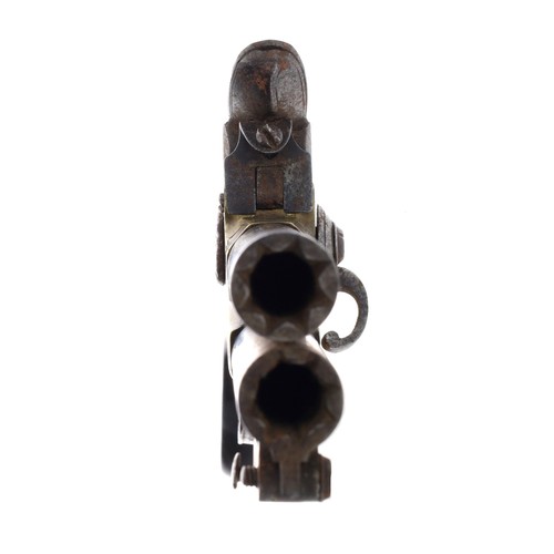 1078 - English early 19th century double barrelled flintlock tap-action pistol with spring bayonet signed W... 