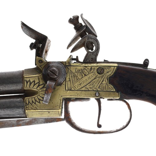 1078 - English early 19th century double barrelled flintlock tap-action pistol with spring bayonet signed W... 