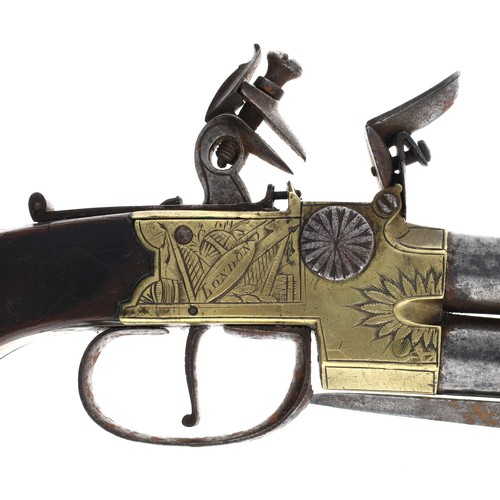 1078 - English early 19th century double barrelled flintlock tap-action pistol with spring bayonet signed W... 