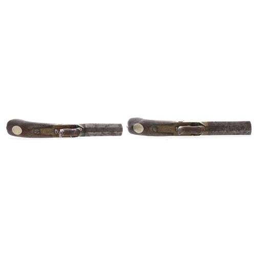 1079 - Pair of 19th century percussion cap pocket pistols, .38 calibre, octagonal steel barrels, wooden che... 