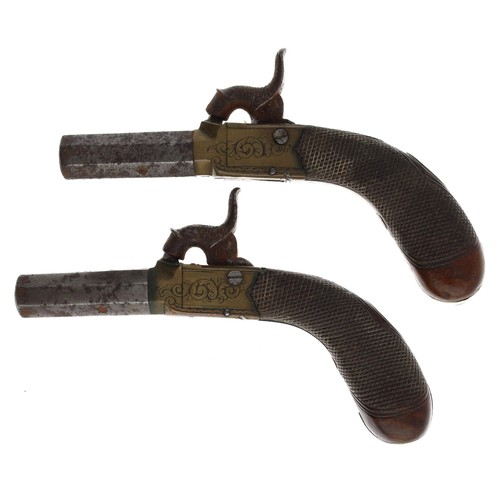 1079 - Pair of 19th century percussion cap pocket pistols, .38 calibre, octagonal steel barrels, wooden che... 