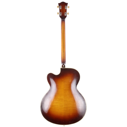 516 - 1965 Hofner President hollow body bass guitar, made in Germany; Body: brunette finish, checking thro... 