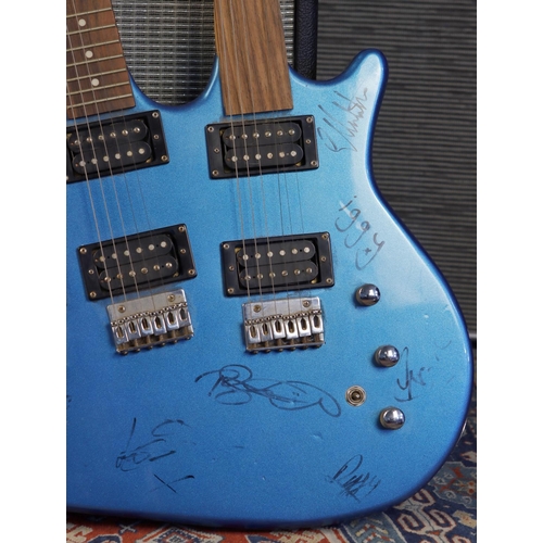 641 - Rare autographed Hutchins five neck electric guitar, comprising twelve string neck, three six string... 