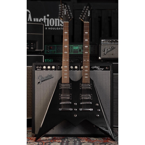 645 - Rare Hutchins double neck Flying V electric guitar comprising twelve and six string necks, black fin... 