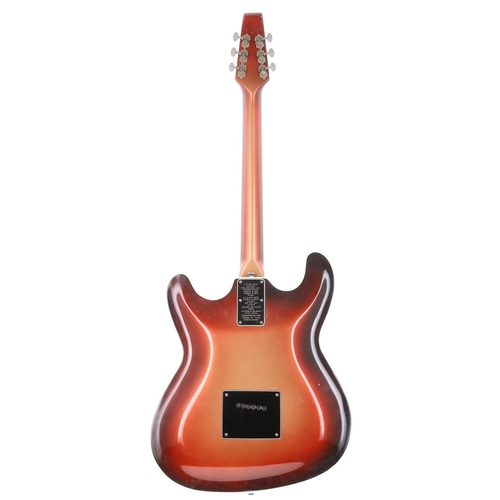 689 - 1966 Baldwin Vibraslim electric guitar, made in England; Body: metallic red burst refinish, minor su... 