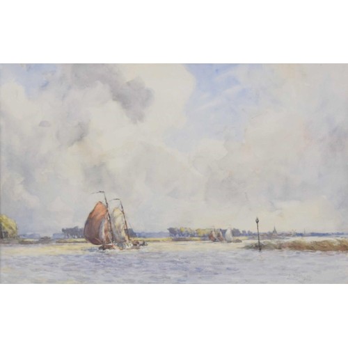 786 - Arthur John Trevor Briscoe RE., RI., (1873-1943) - Barges and other boats on a river, signed and dat... 