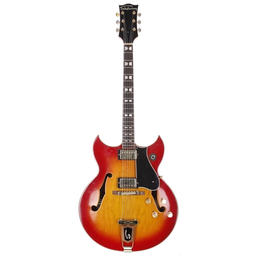 698 - 1960s Shaftesbury 3264 'Barney Kessel' hollow body electric guitar, made in Japan; Body: cherry sunb... 