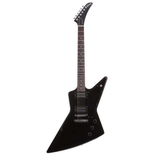 702 - 1992 Gibson Explorer electric guitar, made in USA; Body: black finish, surface buckle rash to back, ... 