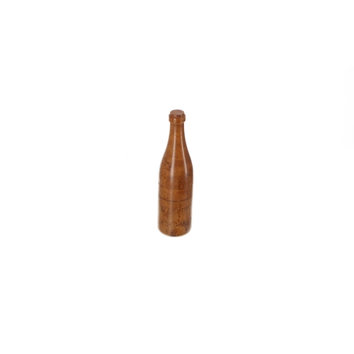 667 - Fine carved treen novelty advertising case, modelled as a branded Warninks Advocaat bottle, screw di... 