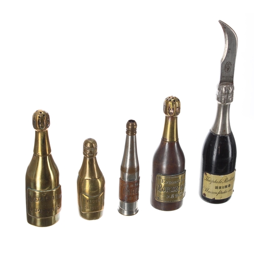 648 - Novelty brass Veuve Clicquot branded champagne vesta case; together with a group of Champagne novelt... 