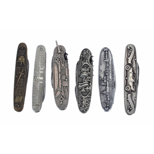 662 - Three German advertising penknives, each with cast branding and decorated scales, including by Rich.... 