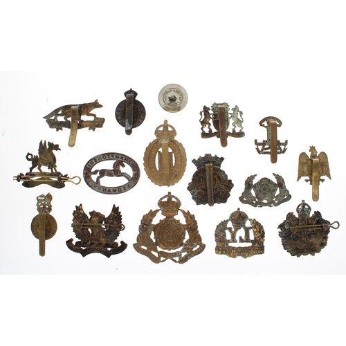 683 - Group of Yeomanry and Infantry cap badges; Queen's Own, Leicestershire Prince Albert's Own, Royal De... 