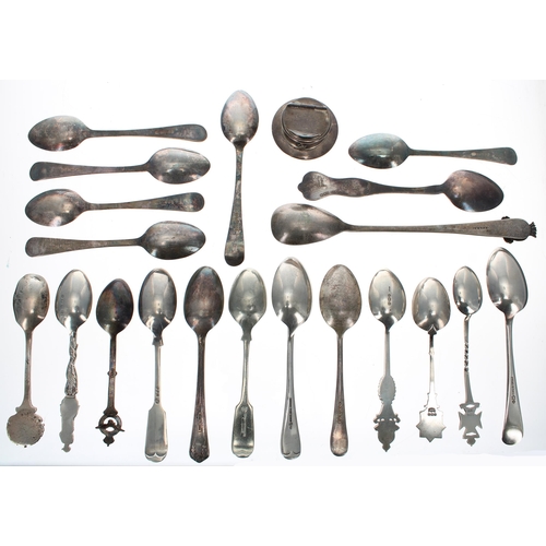 688 - Group of silver and silver plated regimental interest teaspoons; with insignia finials and handles t... 