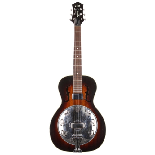 748 - 2012 Guild R-30 resonator guitar, made in USA; Body: two-tone sunburst finish, light surface scratch... 