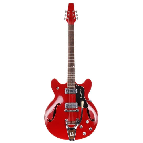 755 - Baldwin 706 semi-hollow body electric guitar, made in England, circa 1967; Body: red finish, lacquer... 