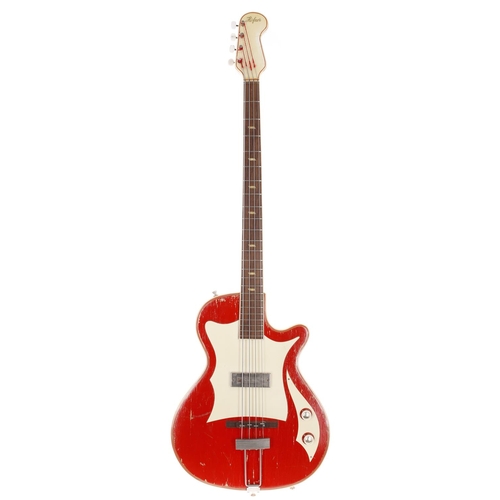 756 - Late 1950s Marma bass guitar, made in Germany; Body: red finish with many blemishes and scratches, s... 