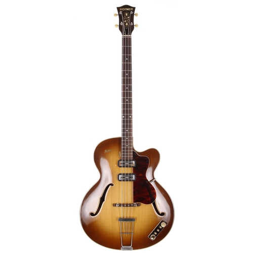 757 - 1960 Hofner 500/5 'Stu Sutcliffe' hollow body bass guitar, made in Germany, Body: brunette finish, t... 