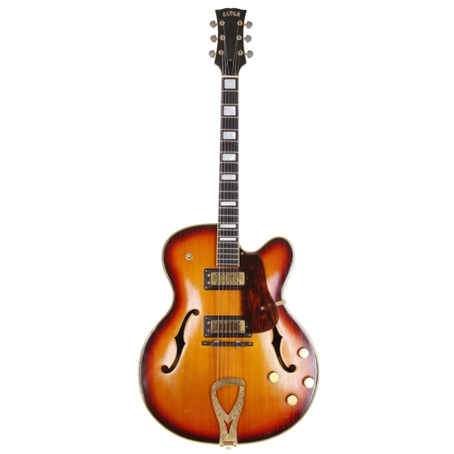 758 - Elger hollow body electric guitar, made in USA, circa 1961; Body: cherry sunburst finish, lacquer ch... 